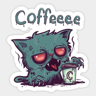 Coffeee Zombie Cat (text) Sticker